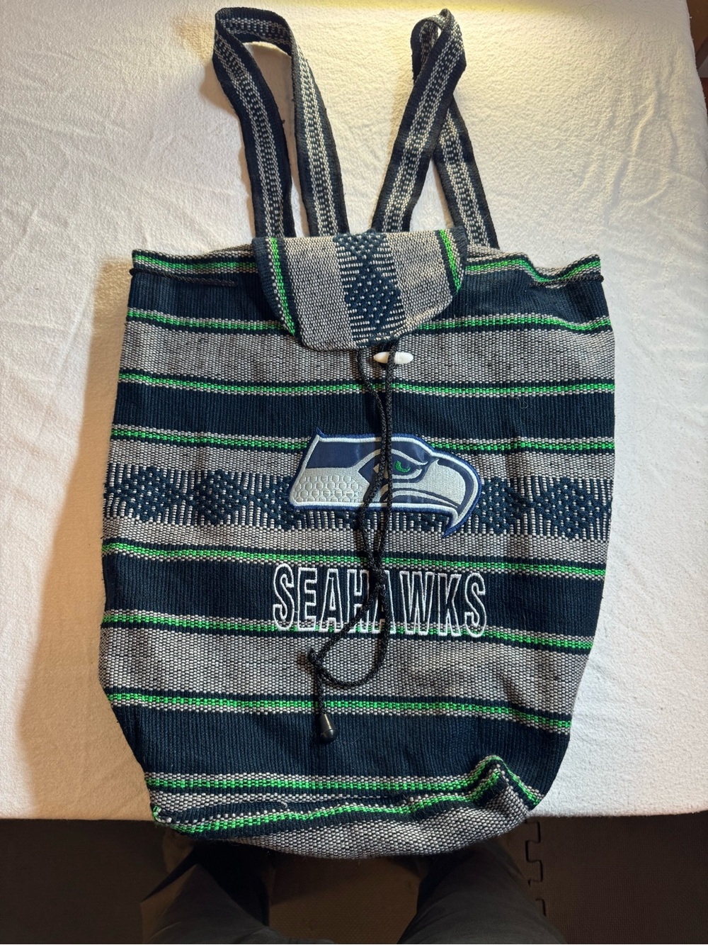 Seattle Seahawks Navy & Gray Striped Canvas Backpack Tote